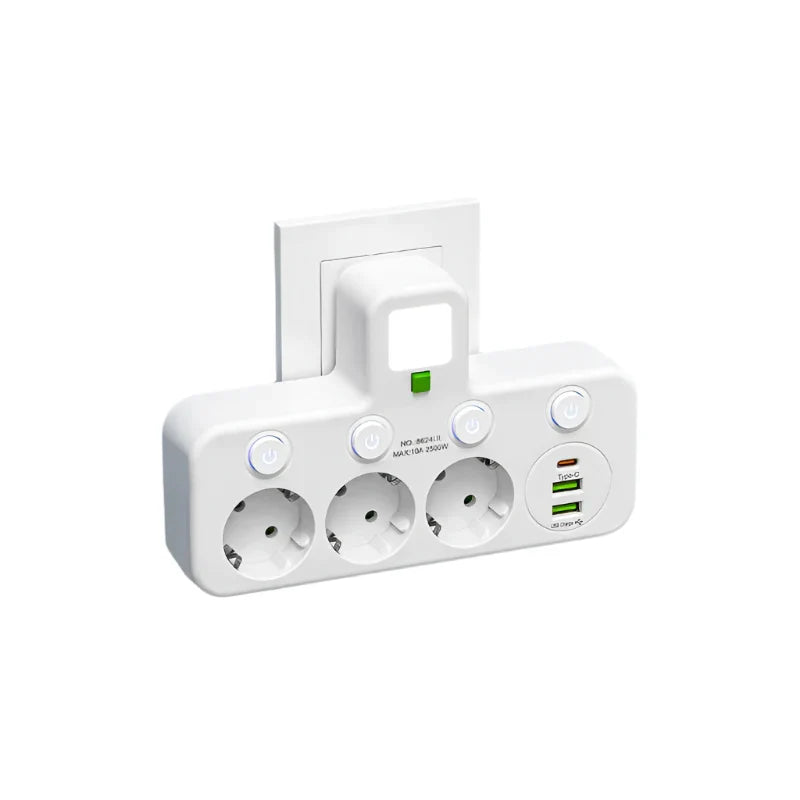 Power Strip Surge Protector with USB-C & USB-A Ports, Lighted Switch, Multi-Outlet Charging Station for Desk, Home Office & Kitchen | Lonoma