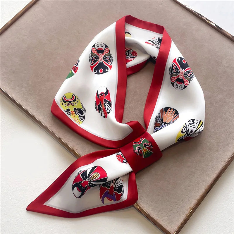 Silk-Feel Horse Print Skinny Scarf for Women Neck Wrap Hair Tie Wrist Accessory Satin Ribbon Bandana Fashion Neckerchief Lightweight | Lonoma