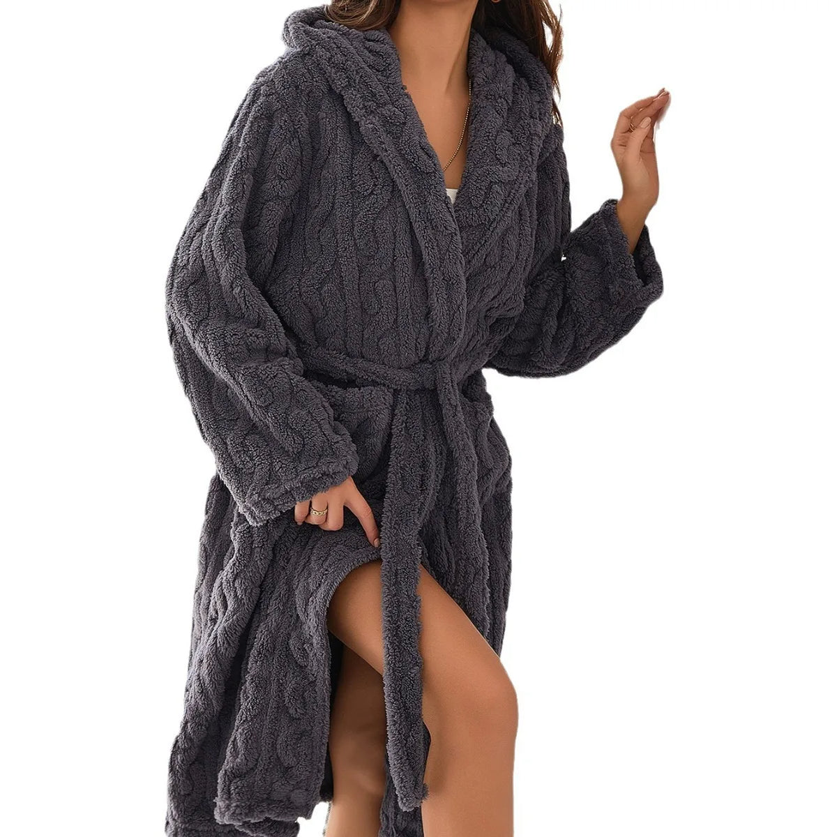 Hooded Fleece Robe for Women – Ultra-Plush Long Bathrobe with Pockets, Cozy Loungewear for Fall & Winter, Soft Coral Fleece Sleep Robe | Lonoma