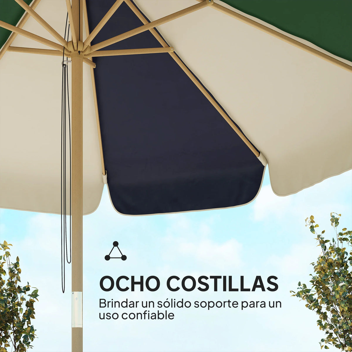 7.5 ft Patio Umbrella with Pulley System, Two-Tone Dark Green & Cream Canopy, UPF 30+ Sun Shade for Deck Balcony Pool Garden | Lonoma