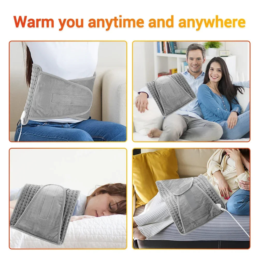Electric Heating Pad Wrap 75W Silver Gray Microplush Body Warmer Belt for Back Abdomen Legs Hands 9 Heat Settings 4 Timers | Lonoma