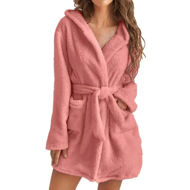 Women's Hooded Bathrobe with Belt Cotton Terry Cloth Robe Long Sleeve Spa Lounge Wear Absorbent Towel Robe for Shower | Lonoma