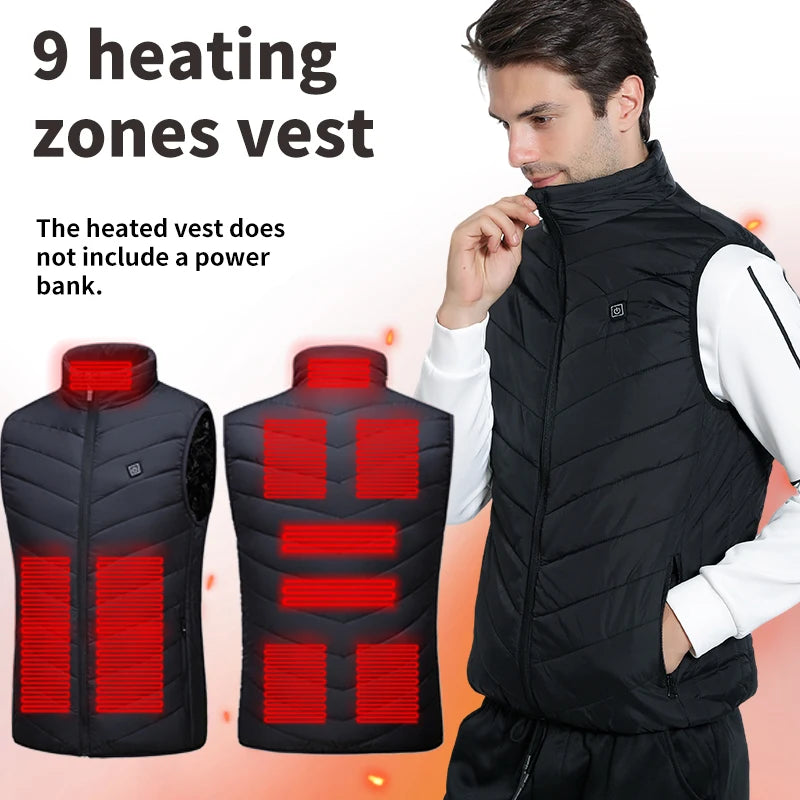 USB Heated Vest for Men with 9 Heating Zones - Insulated Winter Vest, Battery-Powered Warmth for Outdoor Activities | Lonoma