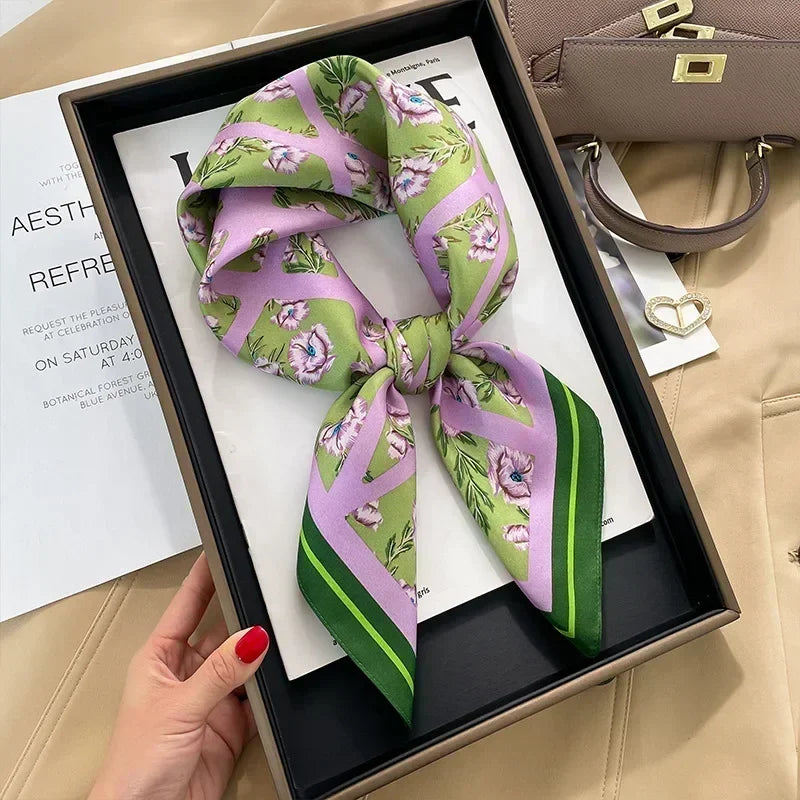 Square Silk Scarf for Women with Printed Design for Hair Neck or Handbag Accent Accessory | Lonoma