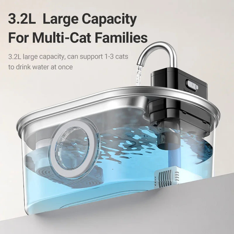 Rechargeable Stainless Steel Pet Water Fountain with Motion Sensor for Cats and Dogs 108 fl oz Capacity | Lonoma