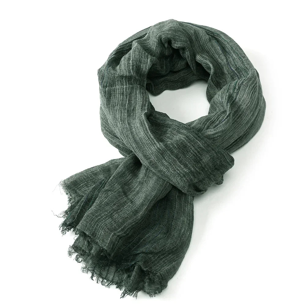 Cotton Linen Striped Scarf with Fringe for Fall Winter | Lightweight Unisex Shawl Wrap | Breathable Neck Scarf 79x30 in | Men Women Fashion | Lonoma