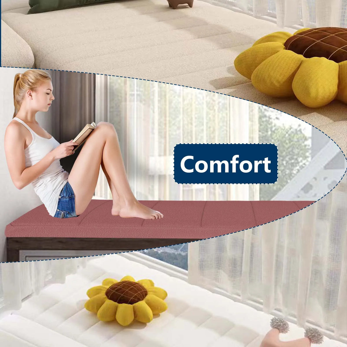 Plush Velvet Bench Cushion Pad Indoor Outdoor Non-Slip Seat Pad for Sofa Window Seat Dining Chair Garden Patio Custom Thick Rectangular | Lonoma