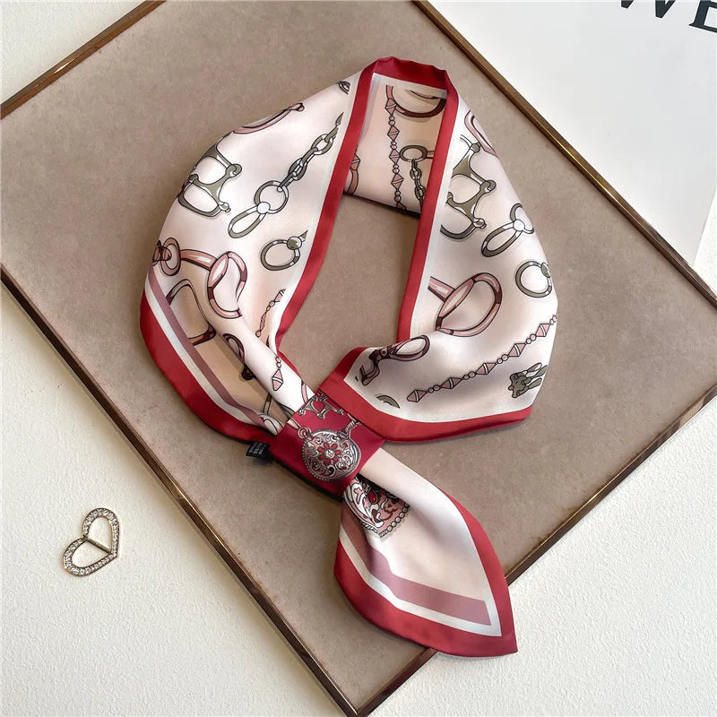 Satin Skinny Neck Scarf with Equestrian Print for Women – Versatile Hair Ribbon, Wrist Wrap, Bandana & Handbag Tie – 30 × 5 in Silky | Lonoma