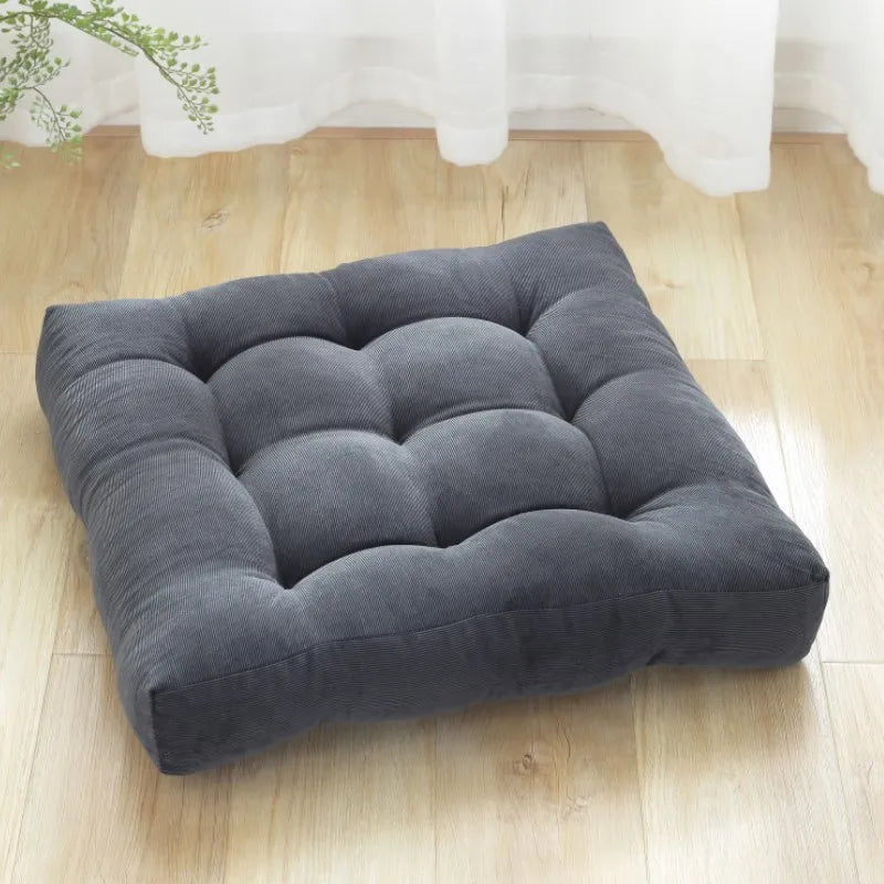 Tufted Square Floor Cushion 18 × 18 in or 21 × 21 in for Meditation, Yoga, Reading & Seating Corduroy Polyester Filled Thick Padded Mat | Lonoma