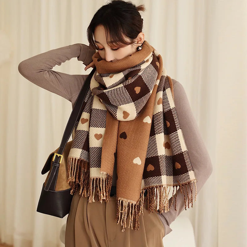 Oversized Plaid Blanket Scarf for Women – Thick Knit Heart-Shaped Shawl Wrap for Fall Winter | Lonoma