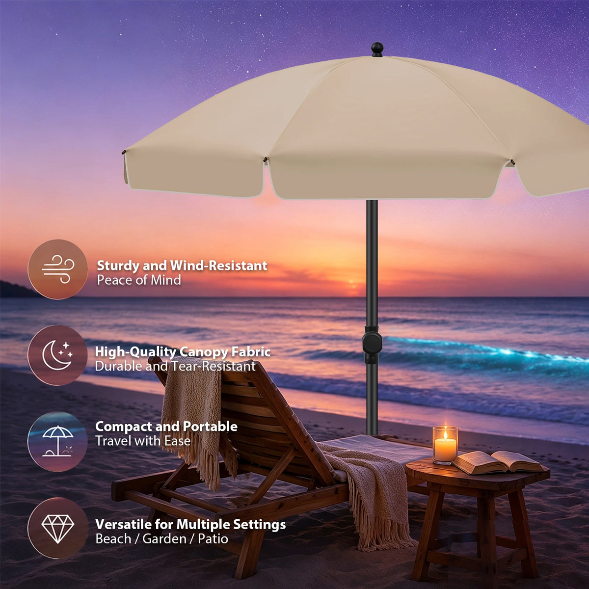 6.5 ft Outdoor Patio Umbrella with Tilt and Carry Bag – UV Protection Sun Shade for Beach, Garden, Deck | Lonoma