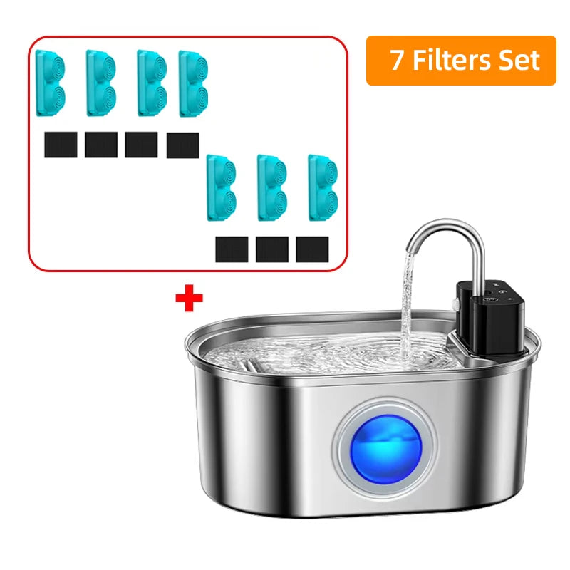 Rechargeable Stainless Steel Pet Water Fountain with Motion Sensor for Cats and Dogs 108 fl oz Capacity | Lonoma