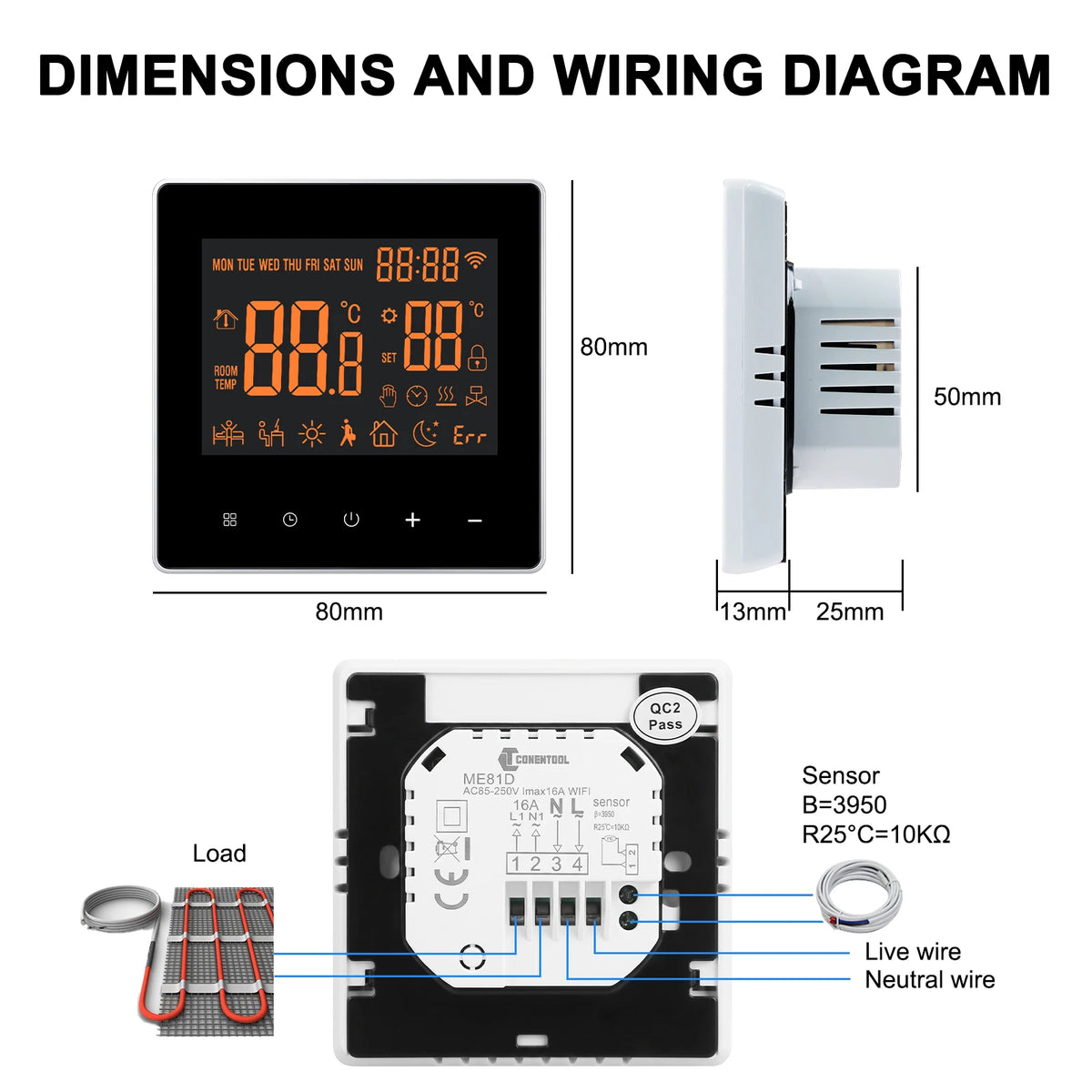 WiFi Smart Thermostat for Electric Floor Heating 16A Programmable Temperature Controller Touchscreen Alexa Google Home Compatible Weekly | Lonoma