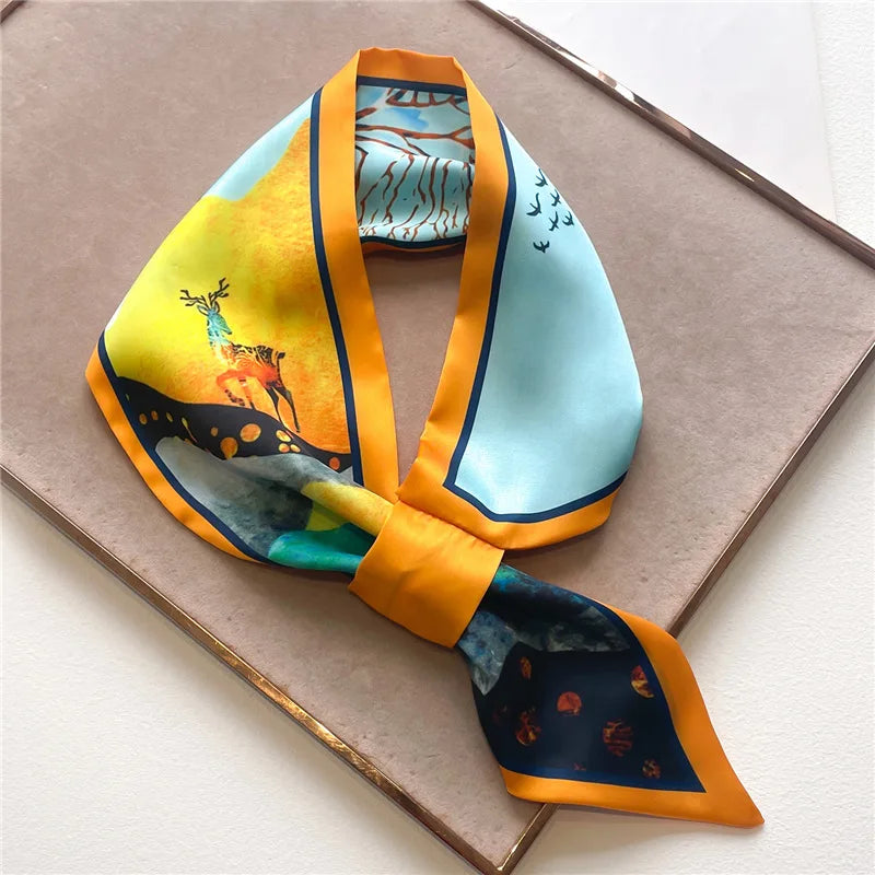 Silk-Feel Horse Print Skinny Scarf for Women Neck Wrap Hair Tie Wrist Accessory Satin Ribbon Bandana Fashion Neckerchief Lightweight | Lonoma