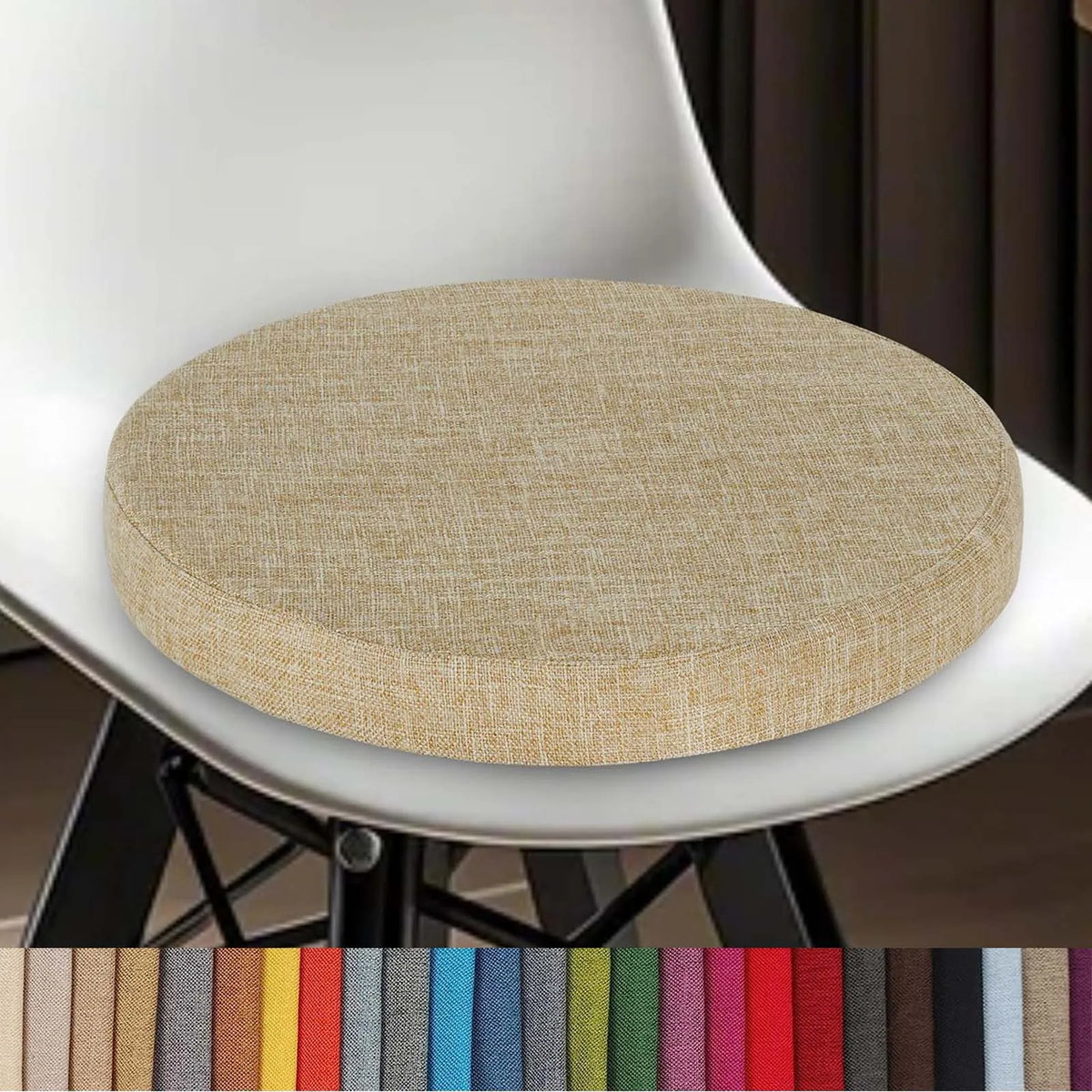 Round Chair Cushion with Removable Washable Cover, Cotton-Linen Seat Pad for Bar Stools Kitchen Dining Chairs Office Seating Restaurant Cafe | Lonoma