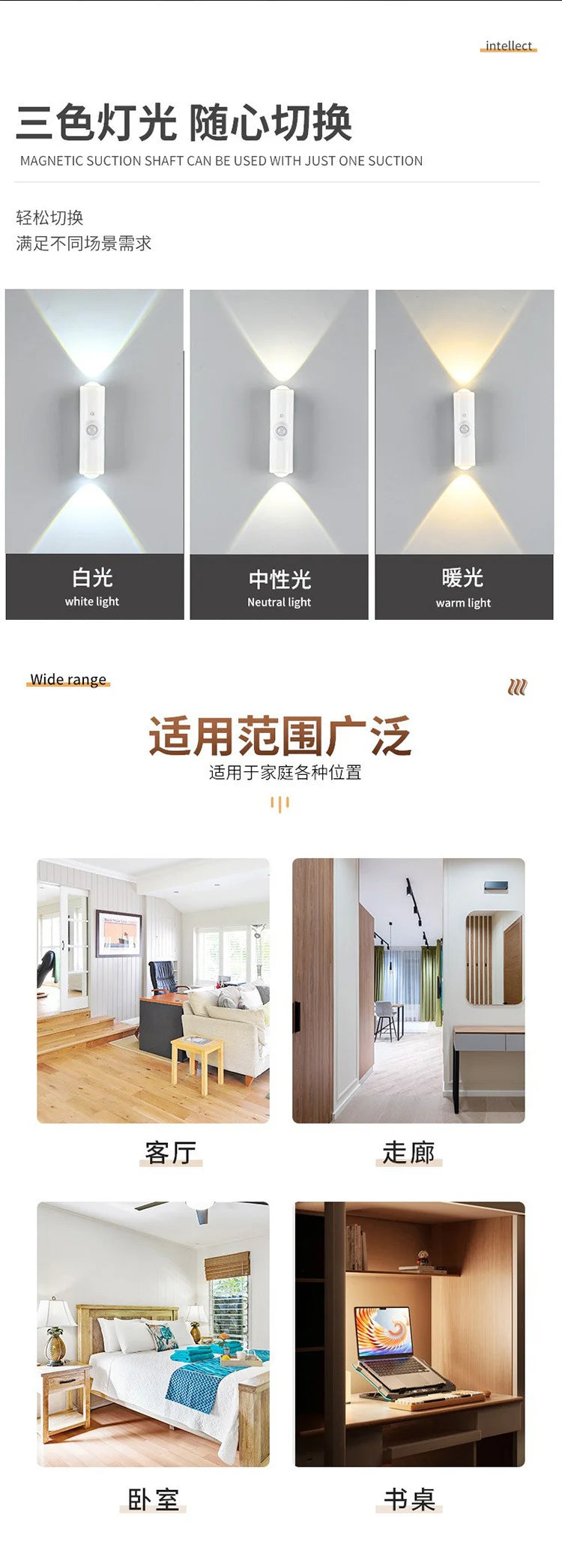 Motion Sensor Night Light with 7 Color Modes, Rechargeable Magnetic LED Wall Light for Hallway, Closet, Stairs | Lonoma