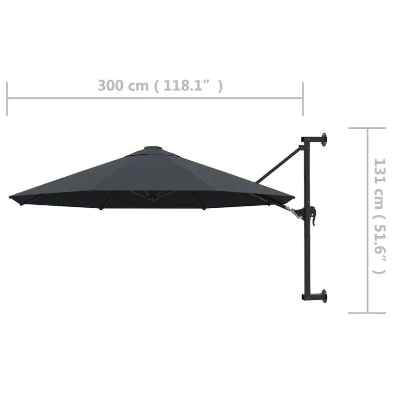 Wall-Mount Patio Umbrella 10 ft Charcoal Gray Half Canopy Metal Pole Crank Lift for Deck Balcony Outdoor Shade Space-Saving | Lonoma