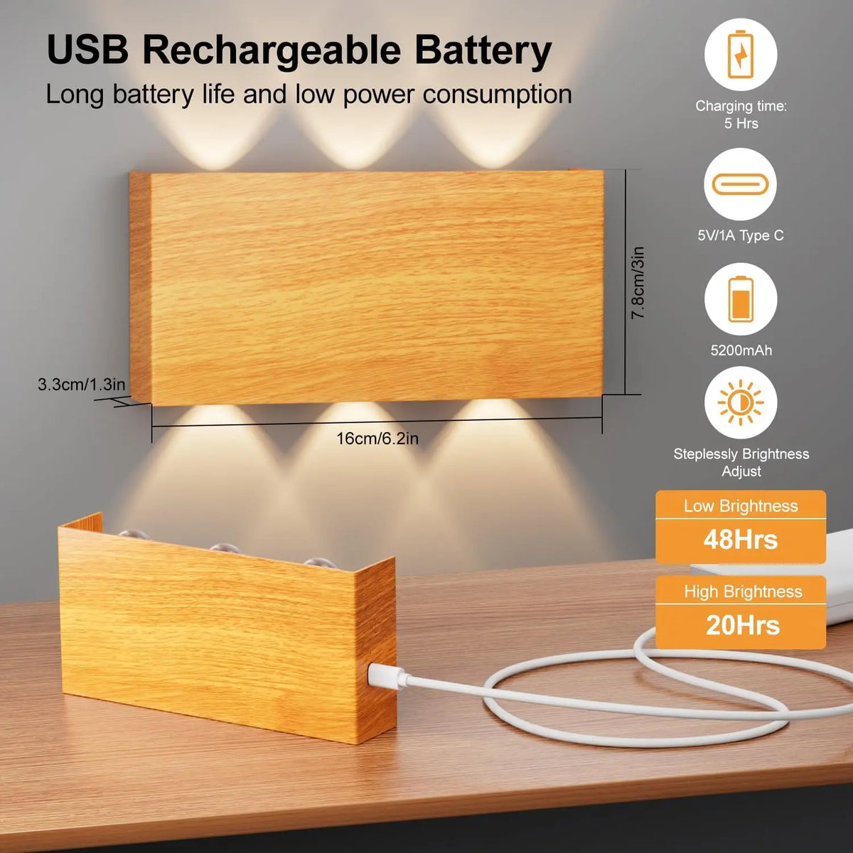 Battery Powered LED Wall Sconce Light 5200mAh Magnetic Mount Touch Dimmable 3 Light Temperatures Modern Accent Lighting | Lonoma