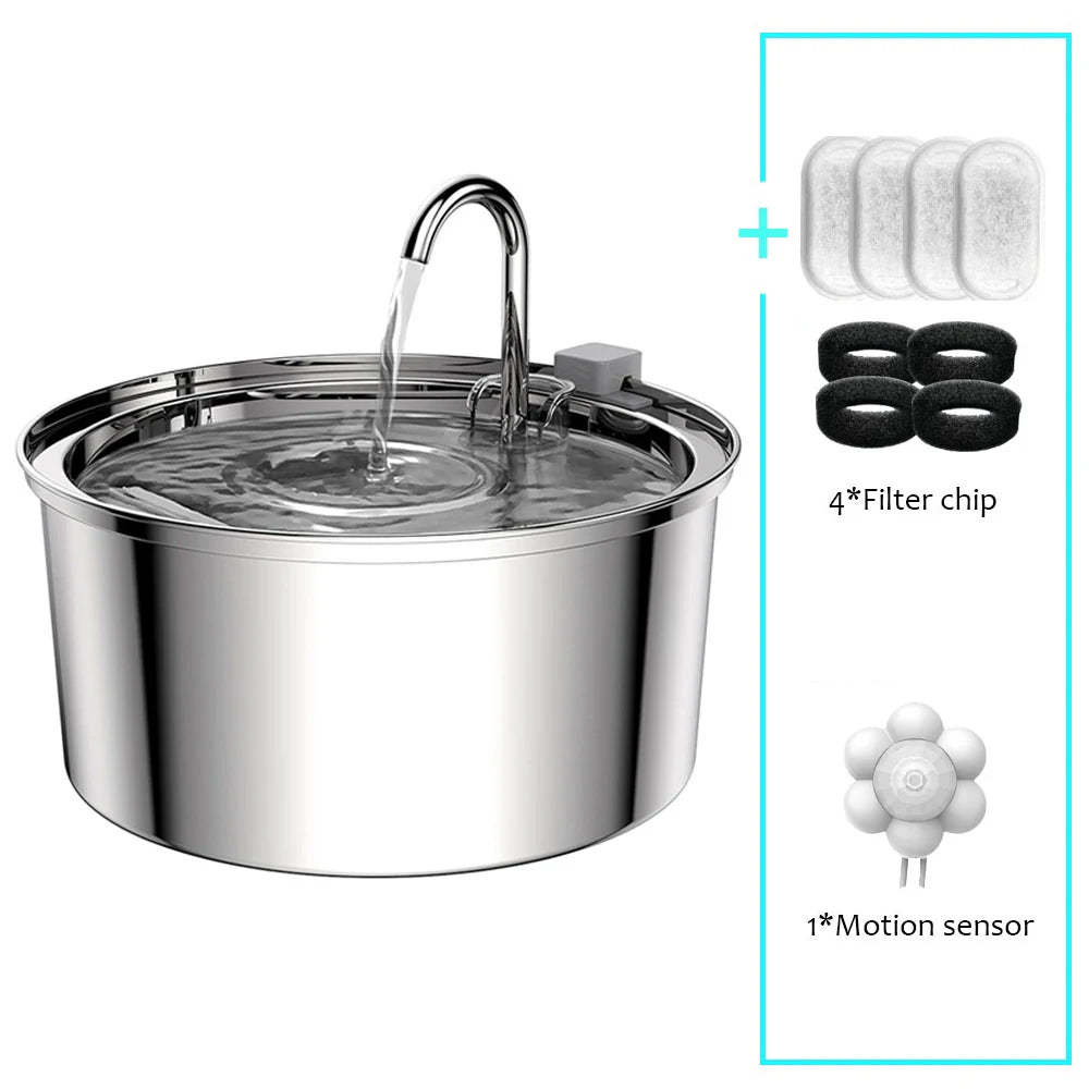 USB Pet Hydration Station Stainless Steel 3L Circulating Bowl for Cats and Dogs with Dual Filters Silent Pump for Multi-Pet Homes | Lonoma