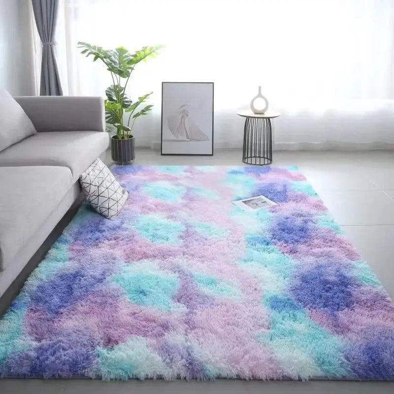 Tie-Dye Area Rug Non-Slip Machine Washable Floor Mat for Living Room Bedroom Entryway Multi-Color Polyester Carpet with PVC Backing | Lonoma