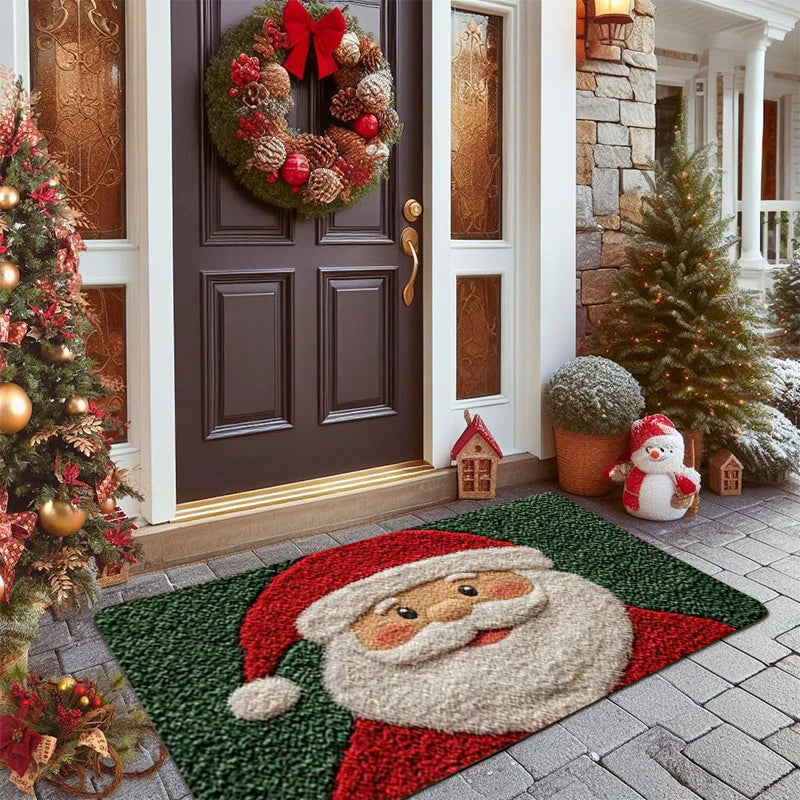 Holiday Welcome Mat Festive Santa Claus Door Mat Non-Slip Polyester Christmas Doormat for Entry Indoor Outdoor Home Decoration | Lonoma