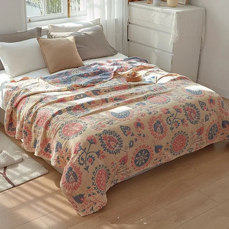 Cotton Woven Throw Blanket Lightweight Breathable Jacquard Coverlet for Couch Bedroom Spring Summer All-Season Bedding Throw | Lonoma