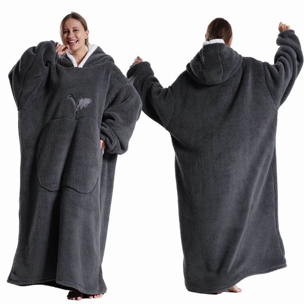 Oversized Hooded Blanket Sweatshirt with Sleeves for Adults - Wearable Sherpa-Lined Fleece Throw Hoodie - Cozy TV Lounge Robe for Men and | Lonoma