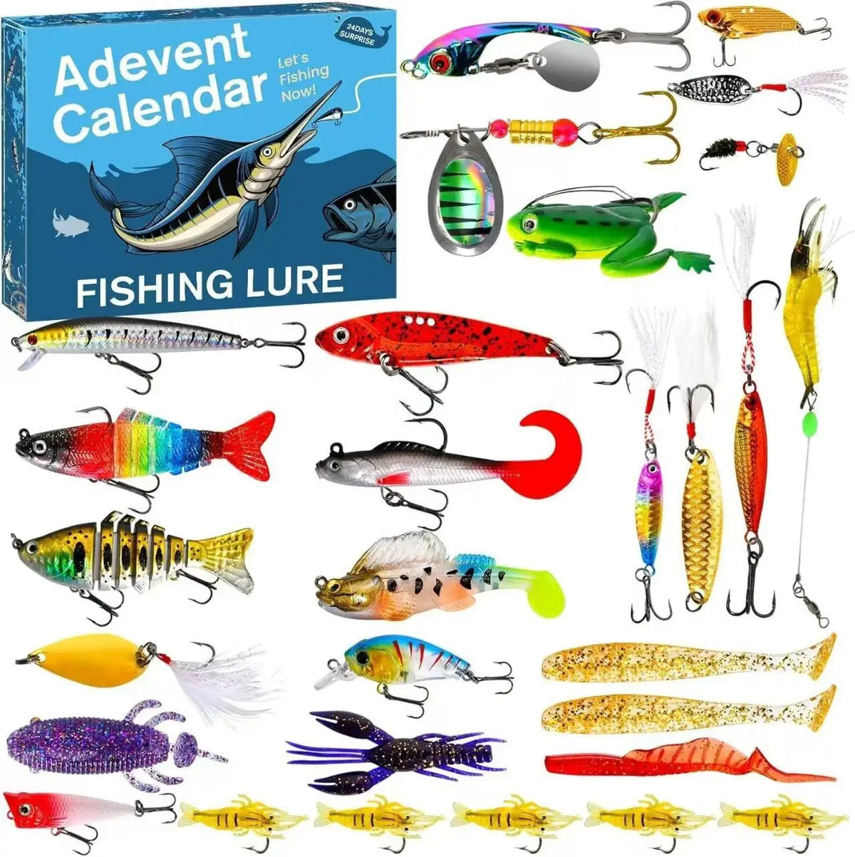 Fishing Advent Calendar 24-Day Tackle Countdown with Lures Hooks Baits for Bass Trout Fishermen Anglers Freshwater Saltwater Holiday Gift | Lonoma