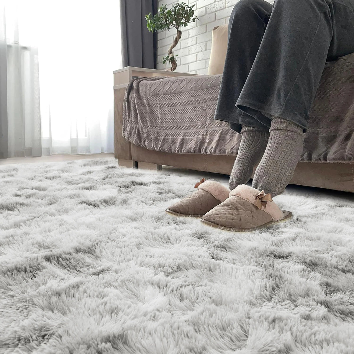 Plush Shag Area Rug Non-Slip Machine Washable Soft Floor Mat for Bedroom Nursery Family Room Dark Gray | Lonoma