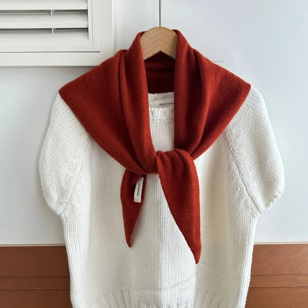 Pure Wool Winter Scarf for Women Knit Triangle Wrap Solid Color Hijab Shawl Warm Cozy Head Scarf Fashion Accessory | Lonoma