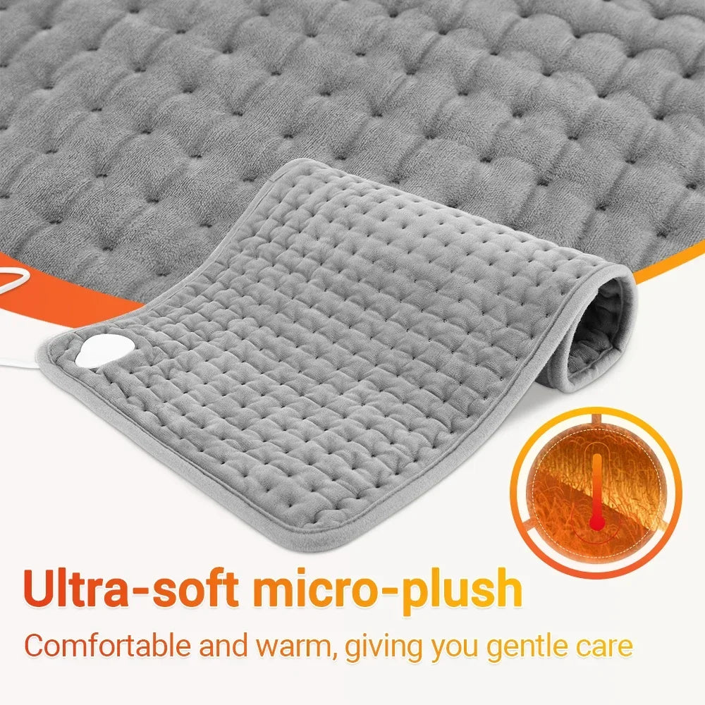 Electric Heating Pad Wrap 75W Silver Gray Microplush Body Warmer Belt for Back Abdomen Legs Hands 9 Heat Settings 4 Timers | Lonoma