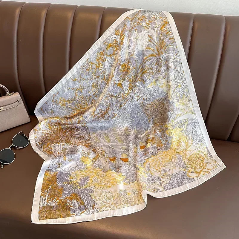 Square Silk Scarf for Women with Printed Design for Hair Neck or Handbag Accent Accessory | Lonoma