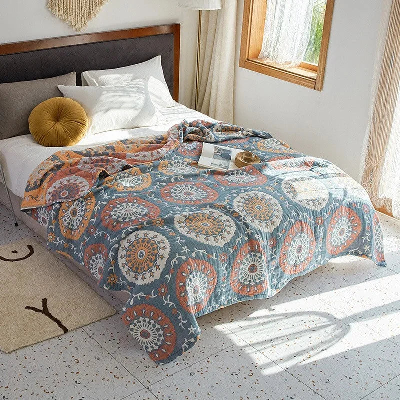 Cotton Woven Throw Blanket Lightweight Breathable Jacquard Coverlet for Couch Bedroom Spring Summer All-Season Bedding Throw | Lonoma