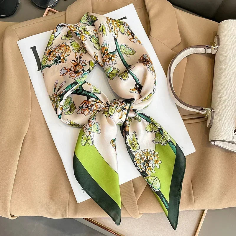 Square Silk Scarf for Women with Printed Design for Hair Neck or Handbag Accent Accessory | Lonoma