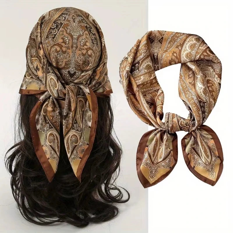 Printed Square Scarf 27.5 × 27.5 in Polyester Silk-Feel Headband Neck Wrap Hair Accessory for Women Spring Summer Fall Winter Versatile | Lonoma