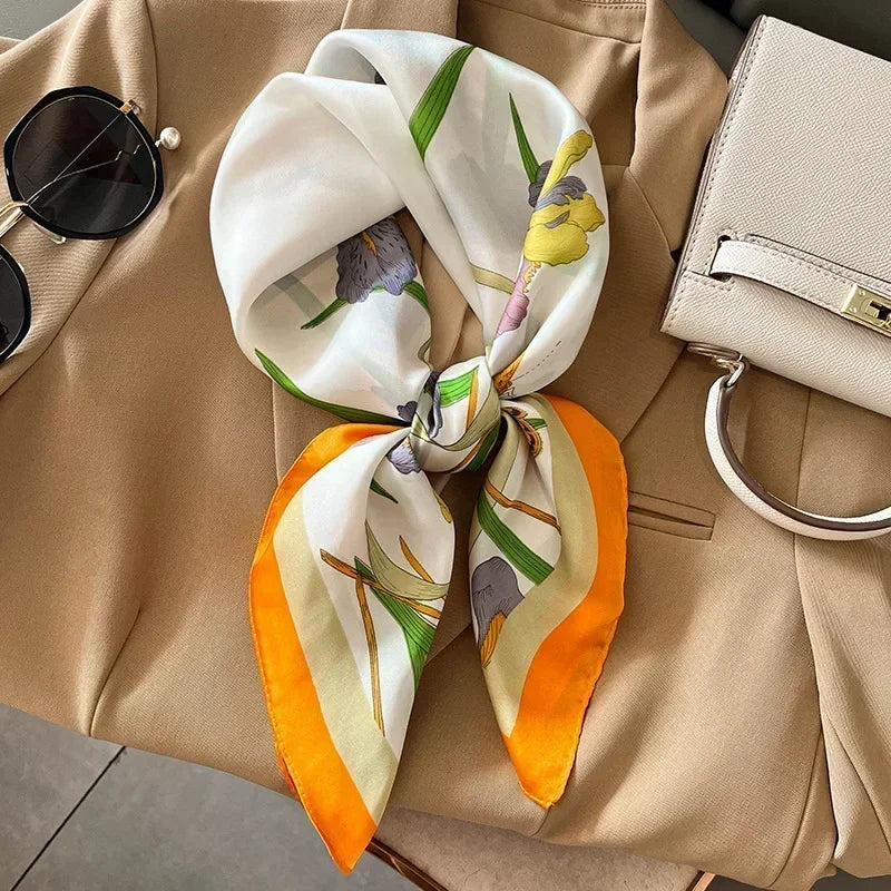 Square Silk Scarf for Women with Printed Design for Hair Neck or Handbag Accent Accessory | Lonoma