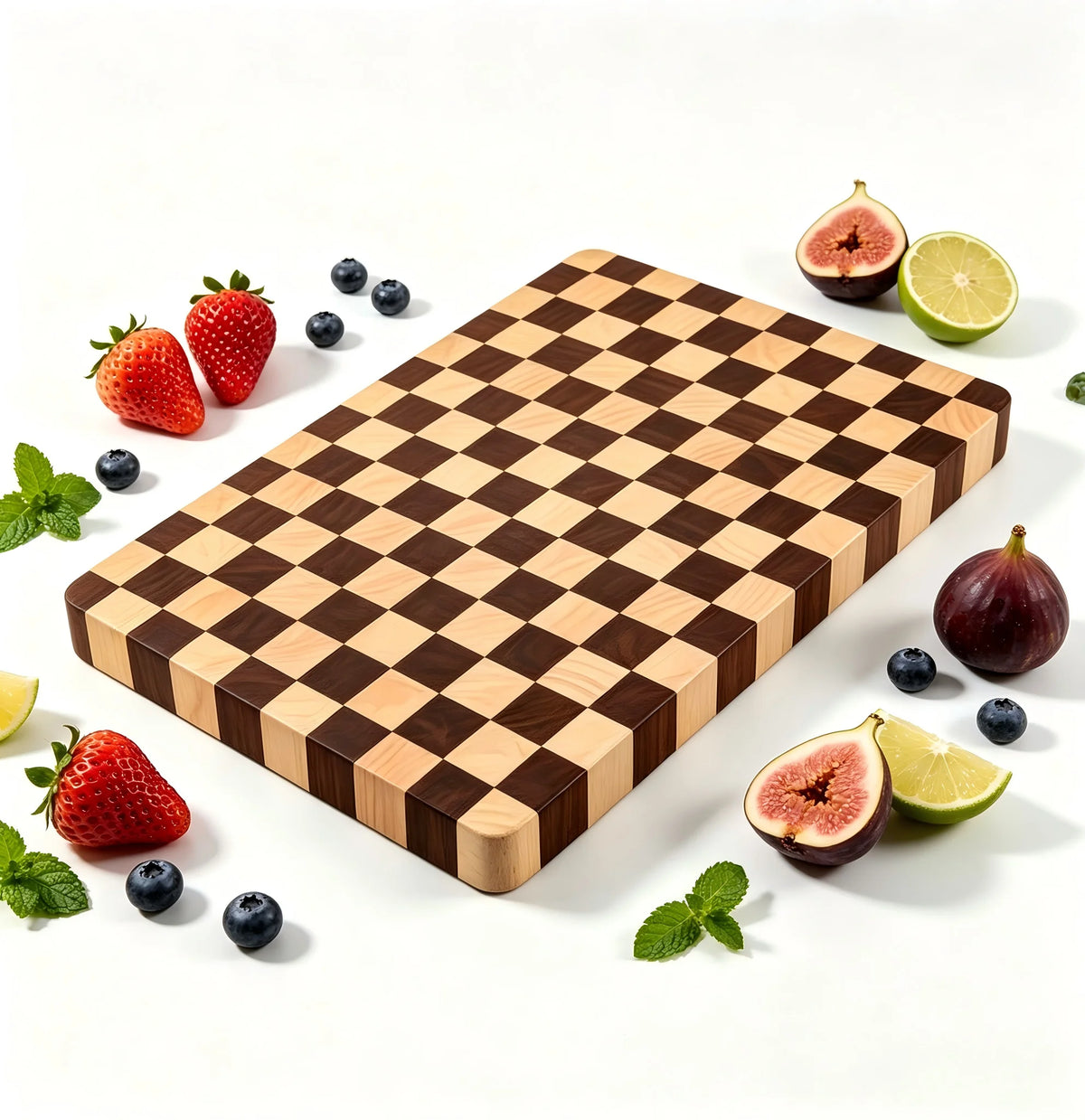 Rubberwood Cutting Board Checkerboard Pattern Thick Butcher Block for Meat Vegetables Fruit Kitchen Prep Charcuterie Serving Tray | Lonoma