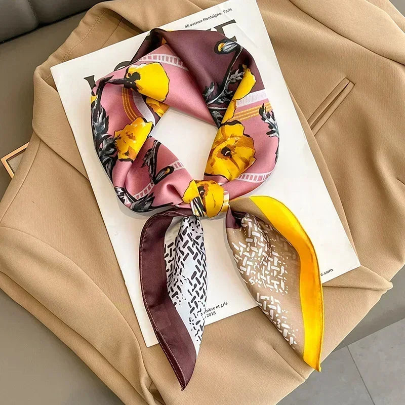 Square Silk Scarf for Women with Printed Design for Hair Neck or Handbag Accent Accessory | Lonoma