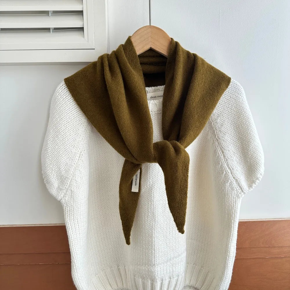 Pure Wool Winter Scarf for Women Oversized Knit Triangle Wrap Shawl Solid Color Lightweight Head Scarf Cold Weather Accessory | Lonoma