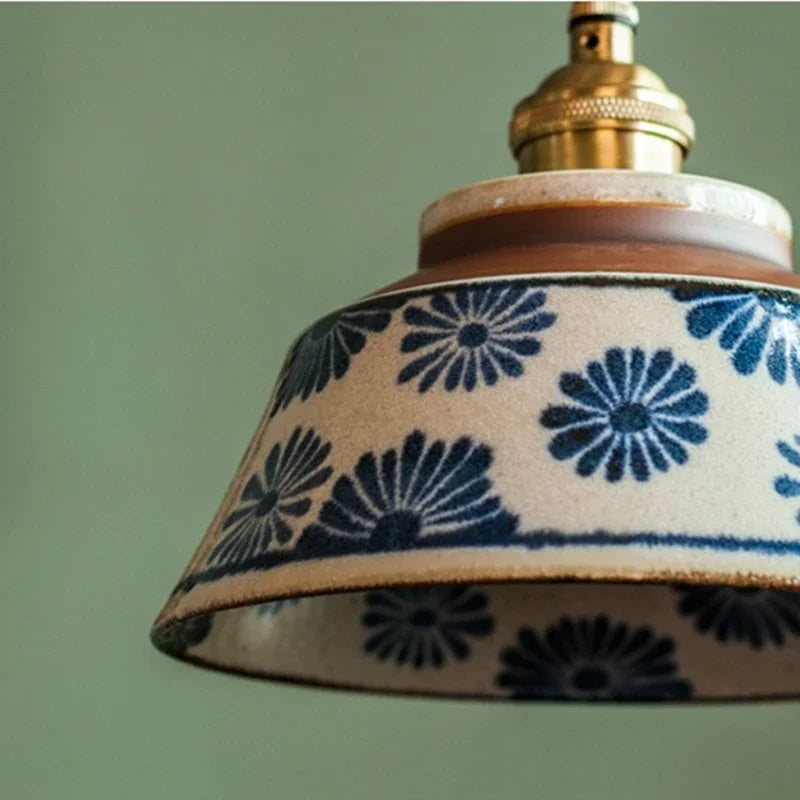 Hand-Painted Ceramic Pendant Light Copper Finish Floral Design E27 Socket for Dining Room Kitchen Bedroom | Lonoma