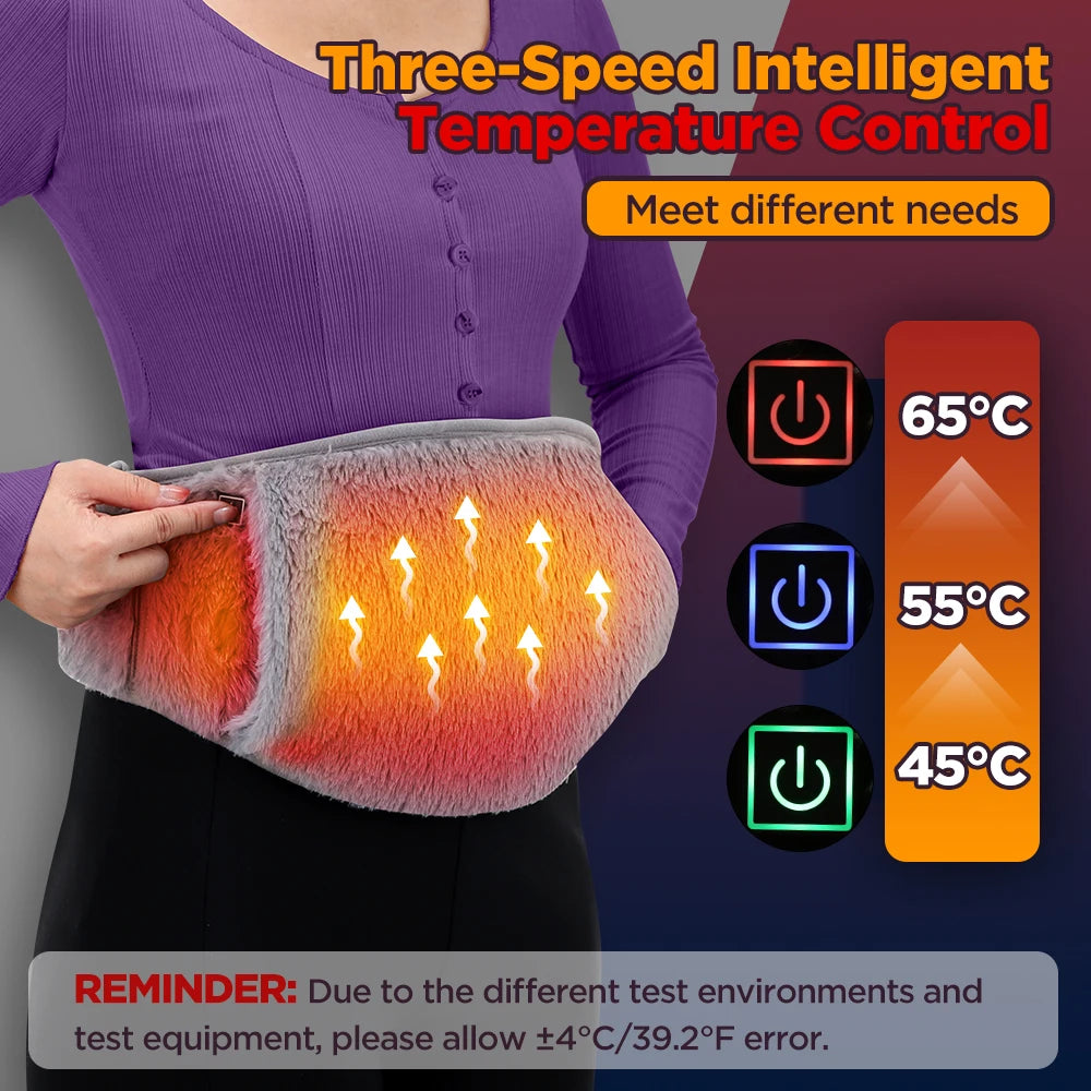 USB Heated Waist Belt with Hand Warmer Pocket 3 Temperature Settings Adjustable Abdominal Wrap Portable Therapy Pad for Cramps Relief | Lonoma