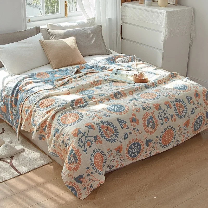 Cotton Woven Throw Blanket Lightweight Breathable Jacquard Coverlet for Couch Bedroom Spring Summer All-Season Bedding Throw | Lonoma