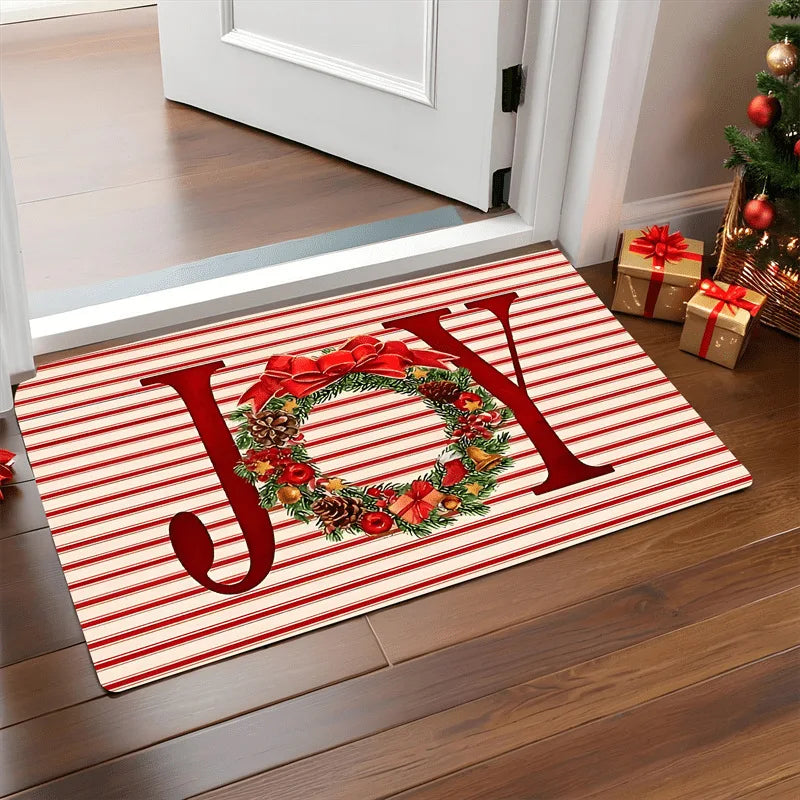 Holiday Welcome Mat Festive Santa Claus Door Mat Non-Slip Polyester Christmas Doormat for Entry Indoor Outdoor Home Decoration | Lonoma