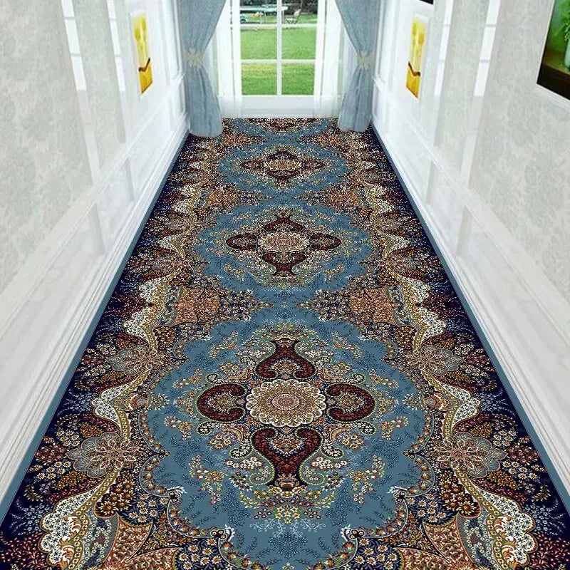 Hallway Runner Rug Soft Low-Profile Non-Slip Backing Foldable for Stairs Entryway Balcony Persian-Style Geometric Print Machine-Washable | Lonoma