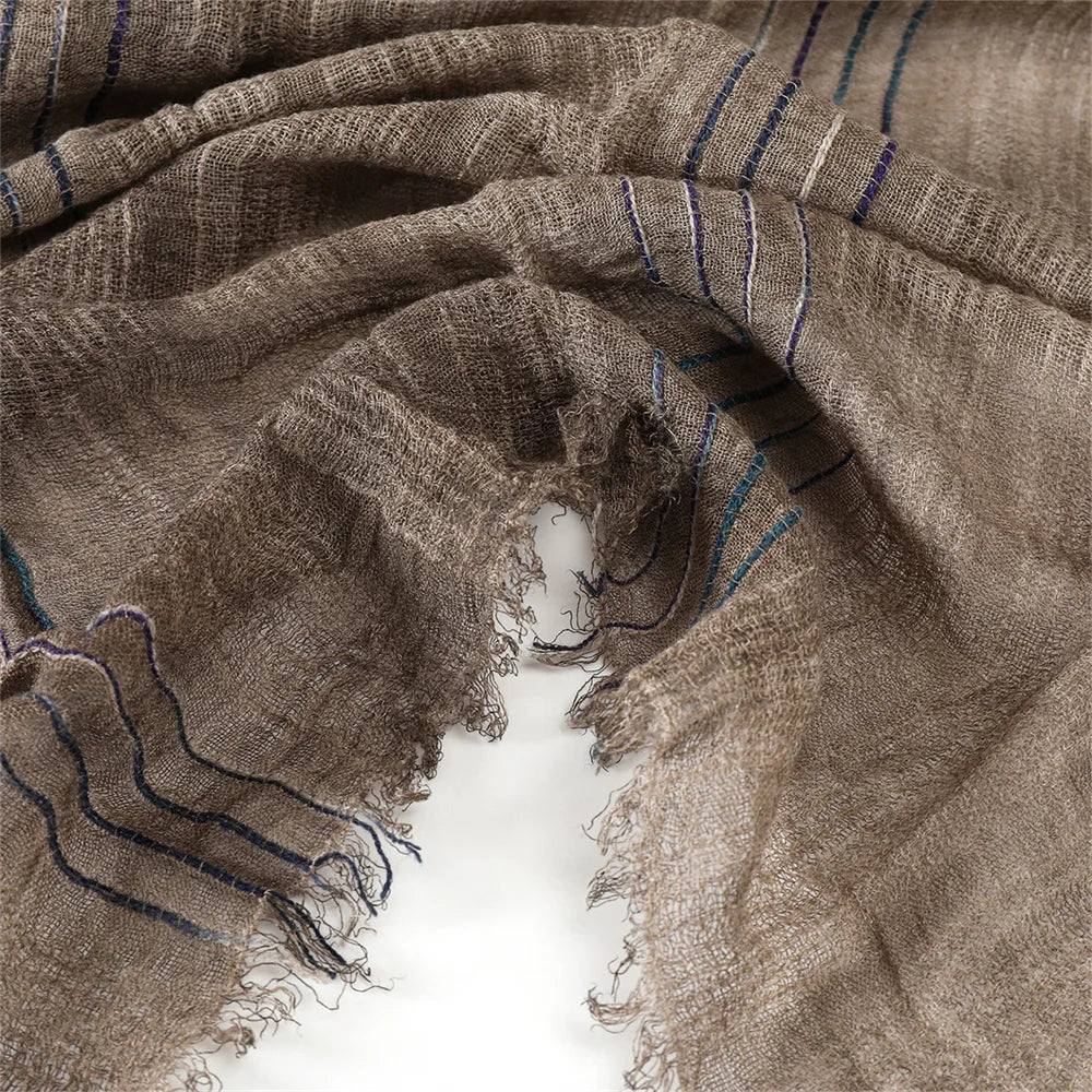 Striped Cotton Linen Scarf for Men with Tassels - Lightweight Neck Wrap for Fall Winter - Versatile Fashion Accessory Shawl | Lonoma