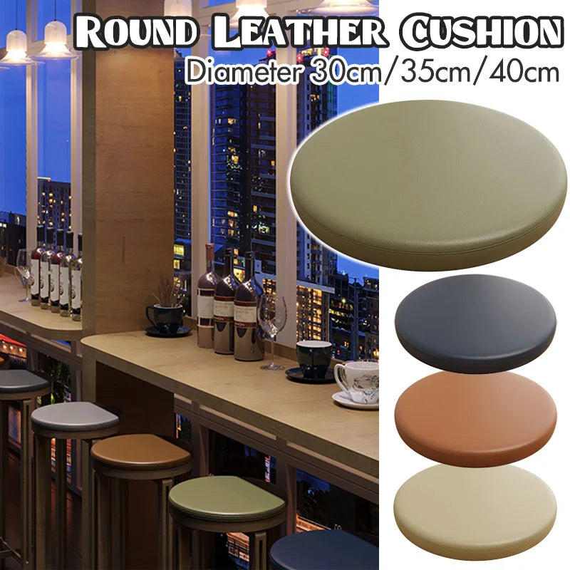 Memory Foam Seat Cushion Round Non-Slip Faux Leather Dining Chair Pad Bar Stool Topper for Kitchen Office Home | Lonoma