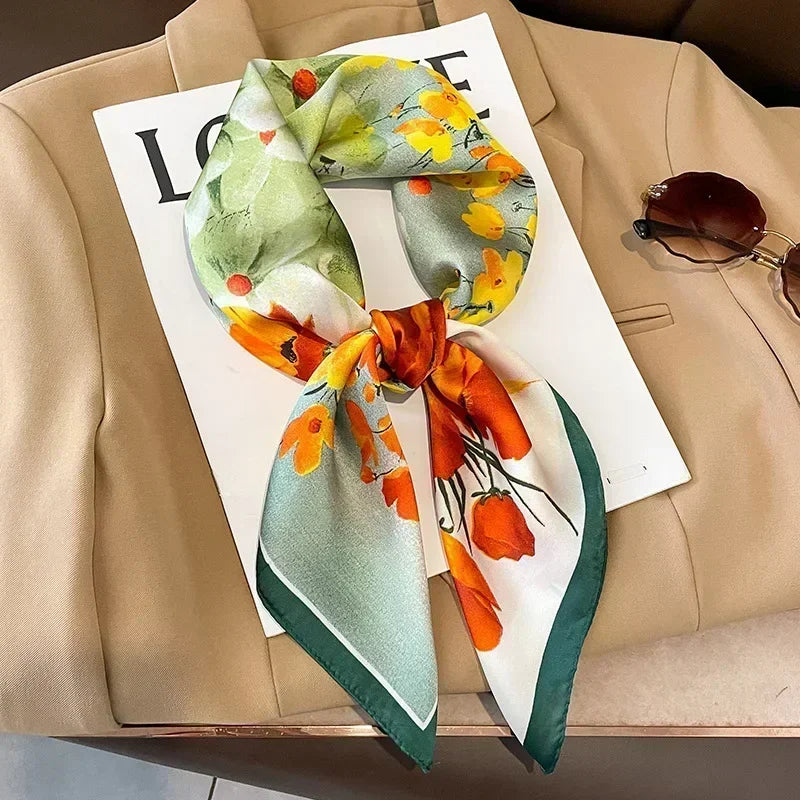 Square Silk Scarf for Women with Printed Design for Hair Neck or Handbag Accent Accessory | Lonoma