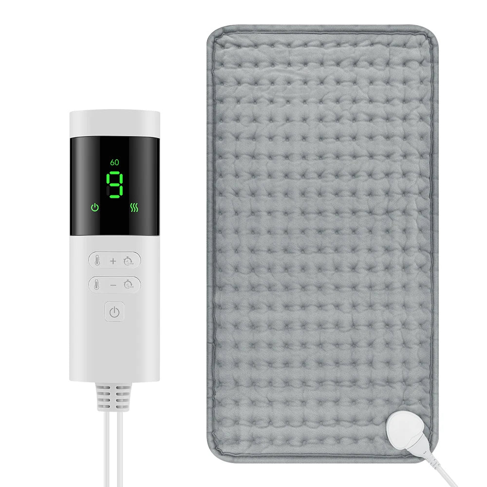 Electric Heating Pad 12×24 in Gray Soft Plush 9 Heat Settings 4 Timers for Back Legs Lap Desk Home Office Winter | Lonoma