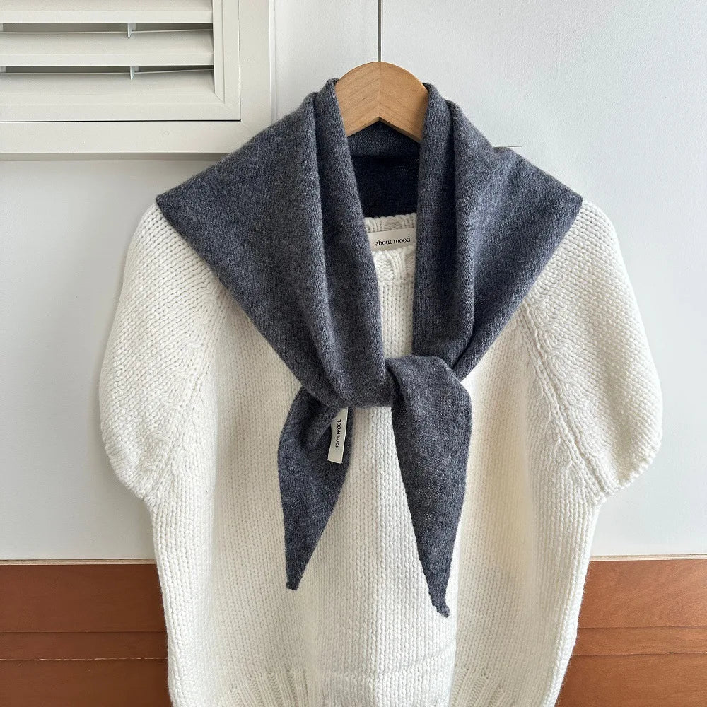 Pure Wool Winter Scarf for Women Oversized Knit Triangle Wrap Shawl Solid Color Lightweight Head Scarf Cold Weather Accessory | Lonoma