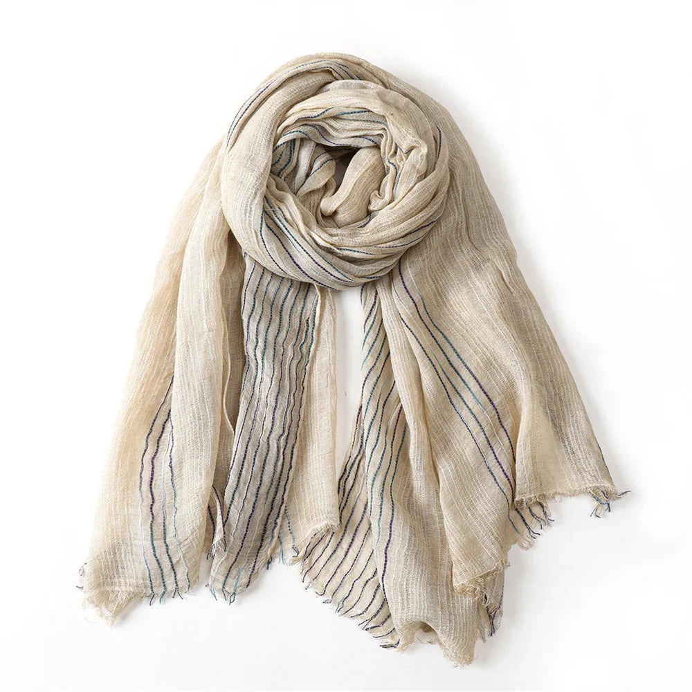 Striped Cotton Linen Scarf for Men with Tassels - Lightweight Neck Wrap for Fall Winter - Versatile Fashion Accessory Shawl | Lonoma